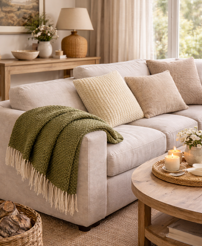 Manta de Lana BONBON oliva